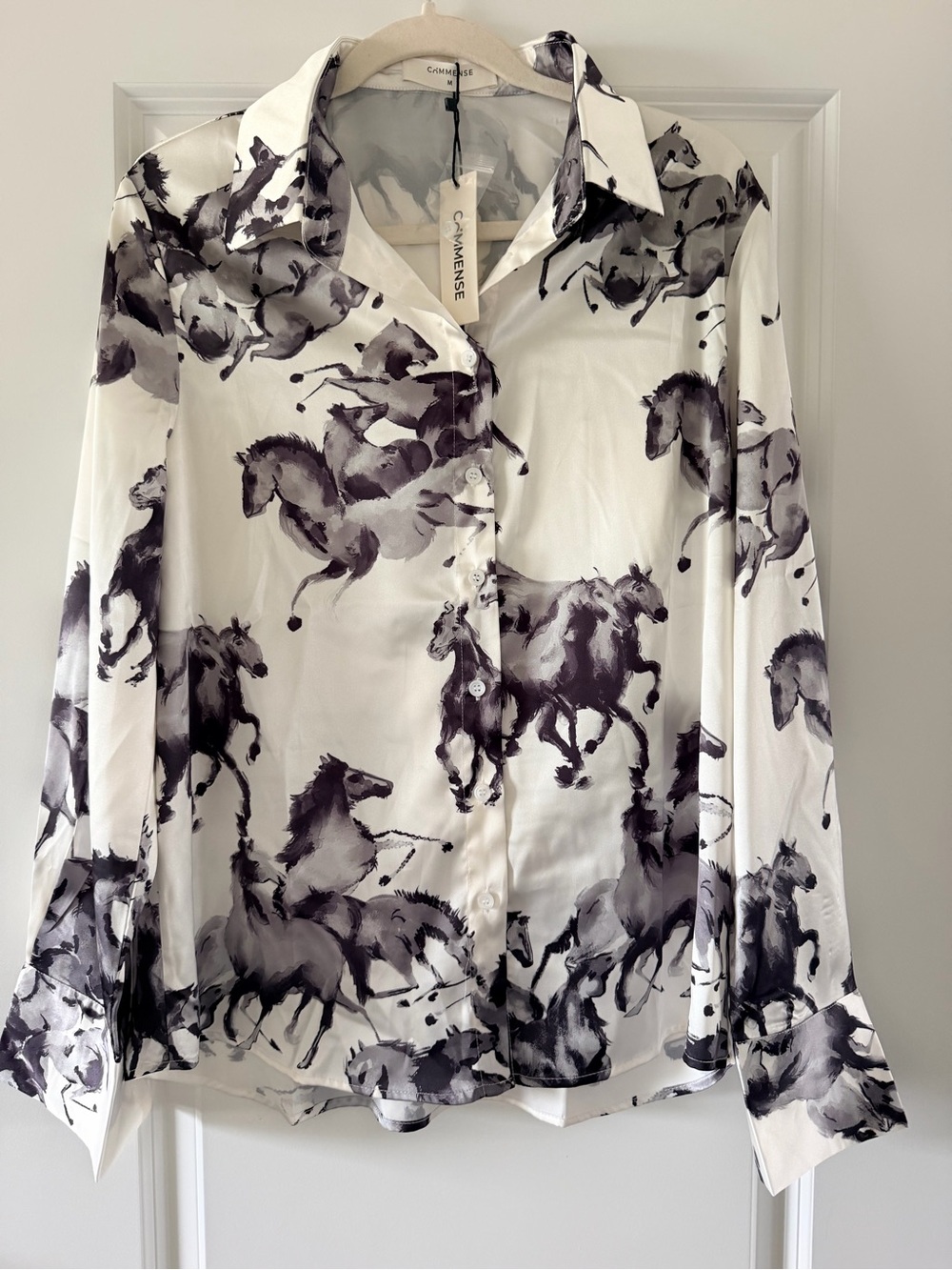 Commense White Shirt with Black Horse Print